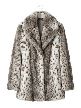 Vintage 80s Jordache Faux Fur Coat Spotted Lynx Snow Leopard Print USA Made